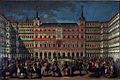 Imagen pictórica de la Plaza Mayor de Madrid en el siglo XVIII.