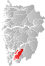 Kvinnherad markert med rødt på fylkeskartet