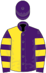 Purple and yellow (halved), hooped sleeves