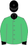 Emerald green, black collar, cuffs and cap