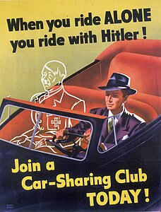 « Lorsque vous voyagez seul, vous voyagez avec Hitler ! ». Par Weimer Pursell, 1943, imprimé par le bureau d'imprimerie gouvernementale, Prix NARA[66].