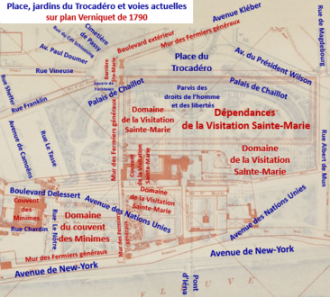 Jardins et place du Trocadéro sur l'atlas de Verniquet.