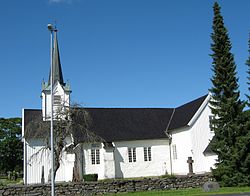 View of the Vestre Moland Church which was built of stone in the 12th century