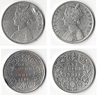 Dve srebrni rupiji, ki ju je izdal Britanski Raj leta 1862 oziroma 1886, prva na sprednji strani prikazuje doprsni kip Viktorije, kraljice, drugi Viktorije, cesarice. Victoria je leta 1876 postala indijska cesarica.