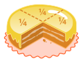 Image 29A cake with one quarter (one fourth) removed. The remaining three fourths are shown by dotted lines and labeled by the fraction 1/4 (from Fraction)