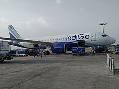 Indigo aircraft at Delhi Airport Terminal 1.jpg