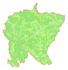 Mapa konturowa gminy Cerkno, w centrum znajduje się punkt z opisem „Cerkno”