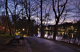 Parc Tenreuken looking South from the West side during the sunset civil twilight, Auderghem, Belgium (DSCF3741-to-DSCF3743-b1).jpg