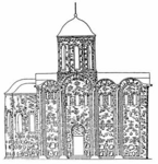 Вариант реконструкции Борисоглебской (Каложской) церкви; северный фасад