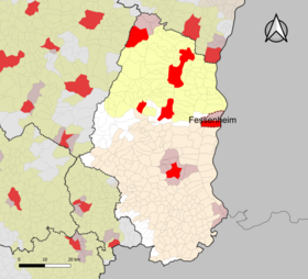 Localisation de l'aire d'attraction de Fessenheim dans le département du Haut-Rhin.