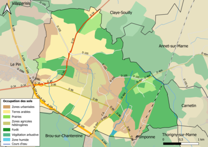 Carte des infrastructures et de l'occupation des sols en 2018 (CLC) de la commune.