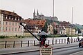 Bamberg - Bazilica Sf.Mihail văzută de pe malul râului Regnitz