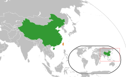 Map indicating locations of China and Taiwan