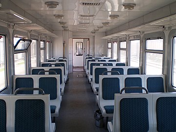 Interior of a control car with plastic seats