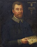 A 1595 painting of Sparre, holding his treatise Pro rege, lege et grege