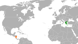 Map indicating locations of Greece and Nicaragua
