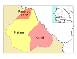 Map of the departments of Matam region in Senegal