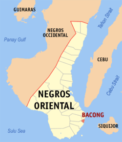 Map of Negros Oriental with Bacong highlighted