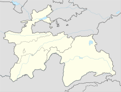 Mapa konturowa Tadżykistanu, po lewej znajduje się punkt z opisem „Stara synagoga w Duszanbe”