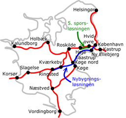 (København-Køge-Ringsted-banen), Copenhagen-Køge-Ringsted-Railway, Denmark Railways Copenhagen-Ringsted, The two solutions for expanding the railway capacity between Copenhagen and Ringsted