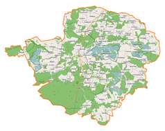 Mapa konturowa powiatu milickiego, po prawej znajduje się punkt z opisem „Kuźnica Czeszycka”