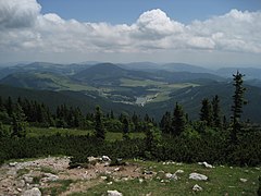 Blick vom Hochlantsch-Gipfel auf die Teichalm