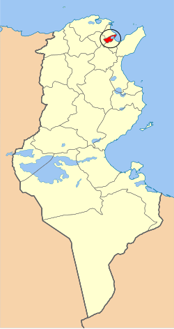 Map of Tunisia with Tunis highlighted