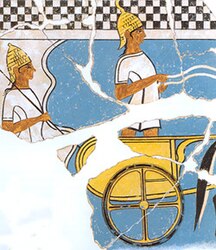 Guerriers sur un char. Fresque du palais de Nestor (période LHIIIB, vers 1300 av. J.-C.)