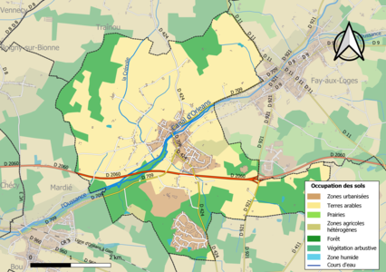 Carte des infrastructures et de l'occupation des sols de la commune en 2018 (CLC).