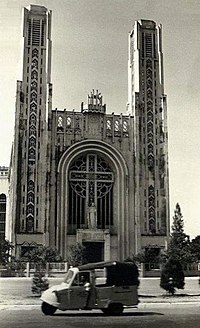 A cathedral with two spires