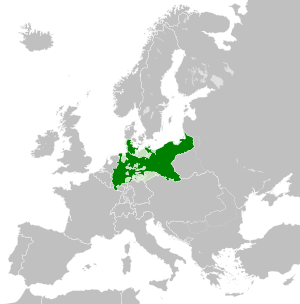 L Rëni de Pruscia(vërt scur) al tëmp de si majera destenduda tl 1870 te la Cunfederazion de la Germania dl Nord (vërt linëus)