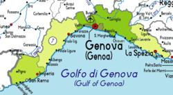 Carte de la Ligurie et du golfe de Gênes.