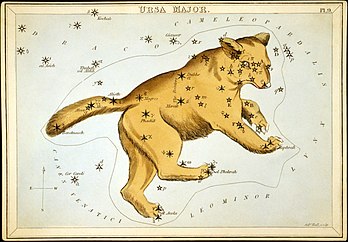 Représentation traditionnelle de la constellation de la Grande Ourse. Elle doit son nom à la nymphe Callisto. (définition réelle 3 667 × 2 551)