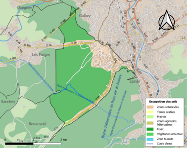 Carte en couleurs présentant l'occupation des sols.