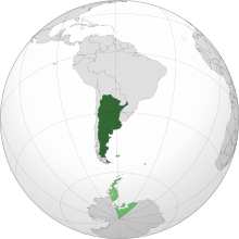Mainland Argentina shown in dark green