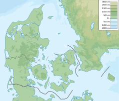 Mapa konturowa Danii, na dole znajduje się punkt z opisem „Falster”