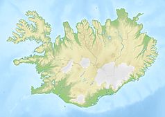 Mapa konturowa Islandii, na dole po lewej znajduje się punkt z opisem „Reykjavík”
