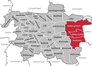 Lagekarte des Stadtbezirks Misburg-Anderten in Hannover