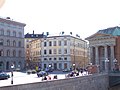 Mynttorget with the parliament buildings (from left): Neptunus, Brandkontoret and Ledamotshuset (Parliament members building).