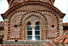 Détail de l'architecture "en cloisonné" de l'église de la Sainte-Sagesse de Mistra