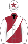 Maroon, white sash, white sleeves, maroon cap, white star