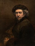 Rembrandt van Rijn: Självporträtt med barett och uppvänd krage, 1659