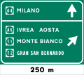 Preavviso di intersezione di autostrade (di tipo direzionale, con indicazione tunnels)