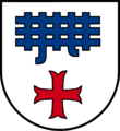 Gemeinde St. Lorenz Der stilisierte blaue Rost ist das Attribut des Gemeindepatrons St. Lorenz, darunter ein rotes Gabelkreuz.