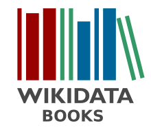 Wikidata logo made to resemble the spines of books, with the last one leaning against the others at an angle.