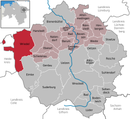 Läget för kommunen Wriedel i Landkreis Uelzen