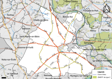 Carte des ZNIEFF de type 2 de la commune.