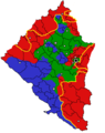 Las líneas del frente en 1994, al final del conflicto entre Bosnios y Croatas, donde se muestra solo el área de influencia de dicha guerra