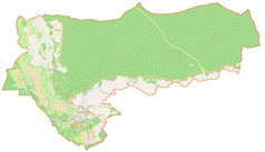 Mapa konturowa gminy Skwierzyna, na dole nieco na lewo znajduje się punkt z opisem „Cmentarz żydowski w Skwierzynie”