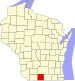 Harta statului Wisconsin indicând comitatul Green